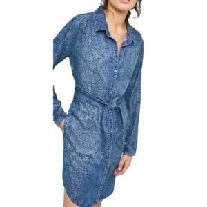Cloth & Stone Anthropologie Denim Chambray Print Button Up Shirt Dress Size L